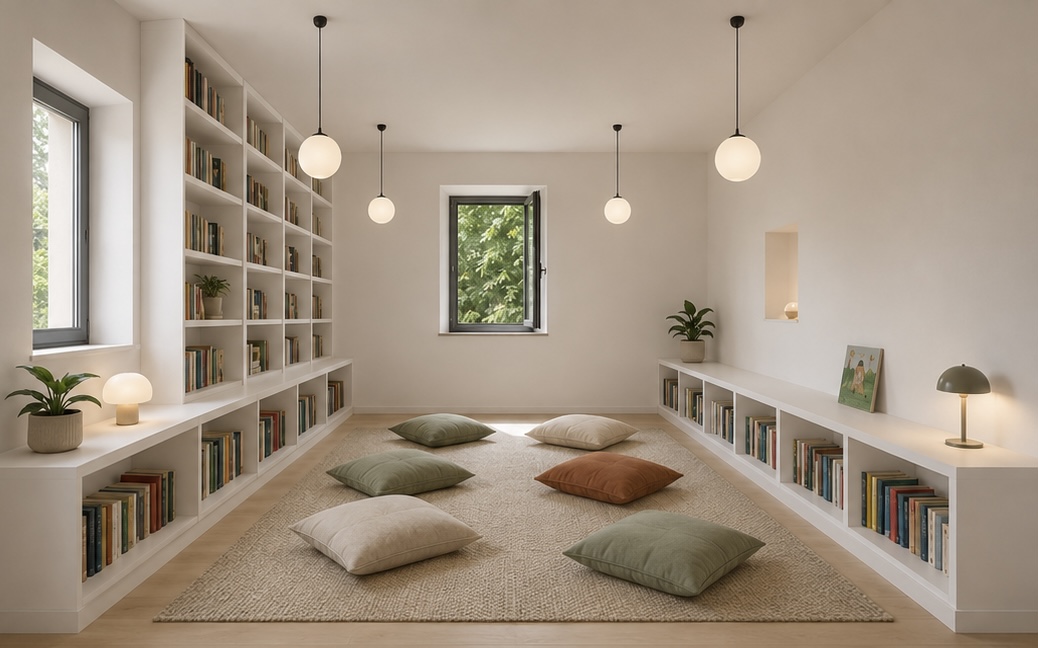 render IA piano biblioteca